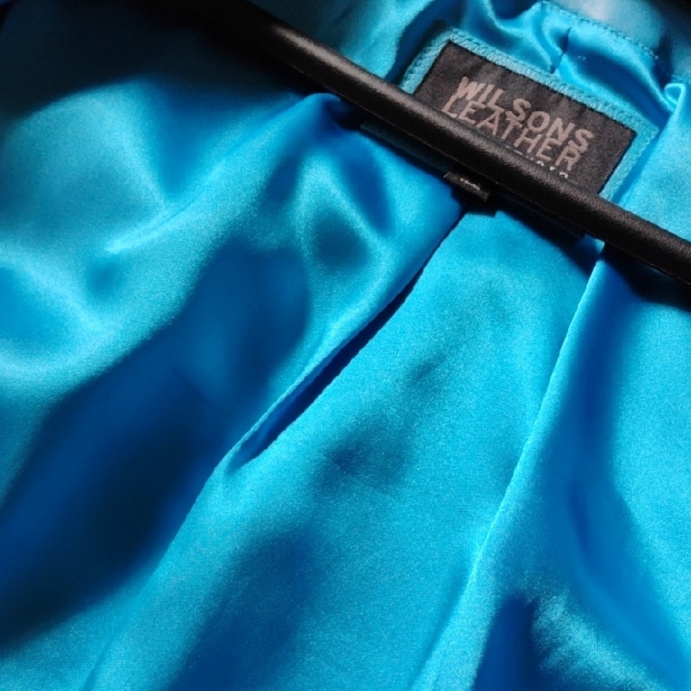 Wilsons Leather Teal Jacket PELLE STUDIO with Floral Accent~NWOT-VINTAGE - Picture 8 of 9